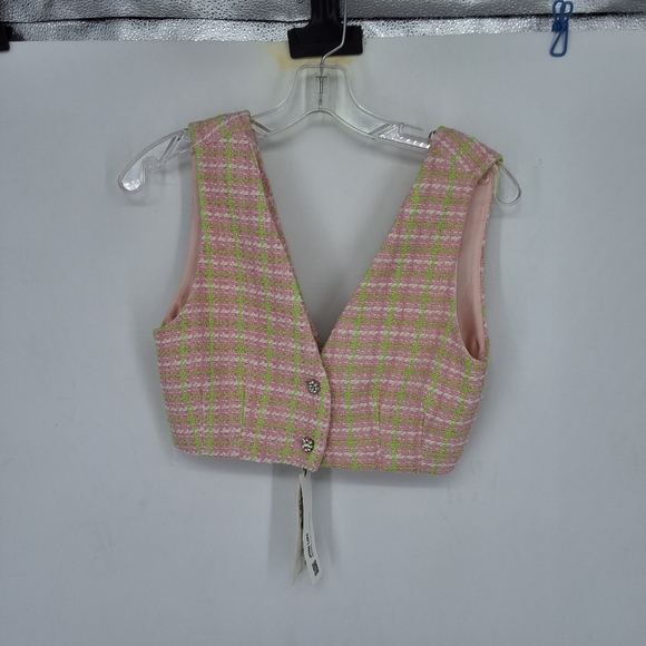 Zara Tops - Zara Pink and Green Tweed Vest XS